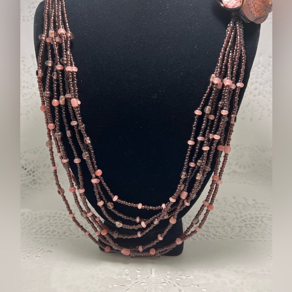 Leather Floral Pendant Multi-Stand Necklace - Picture 3 of 5